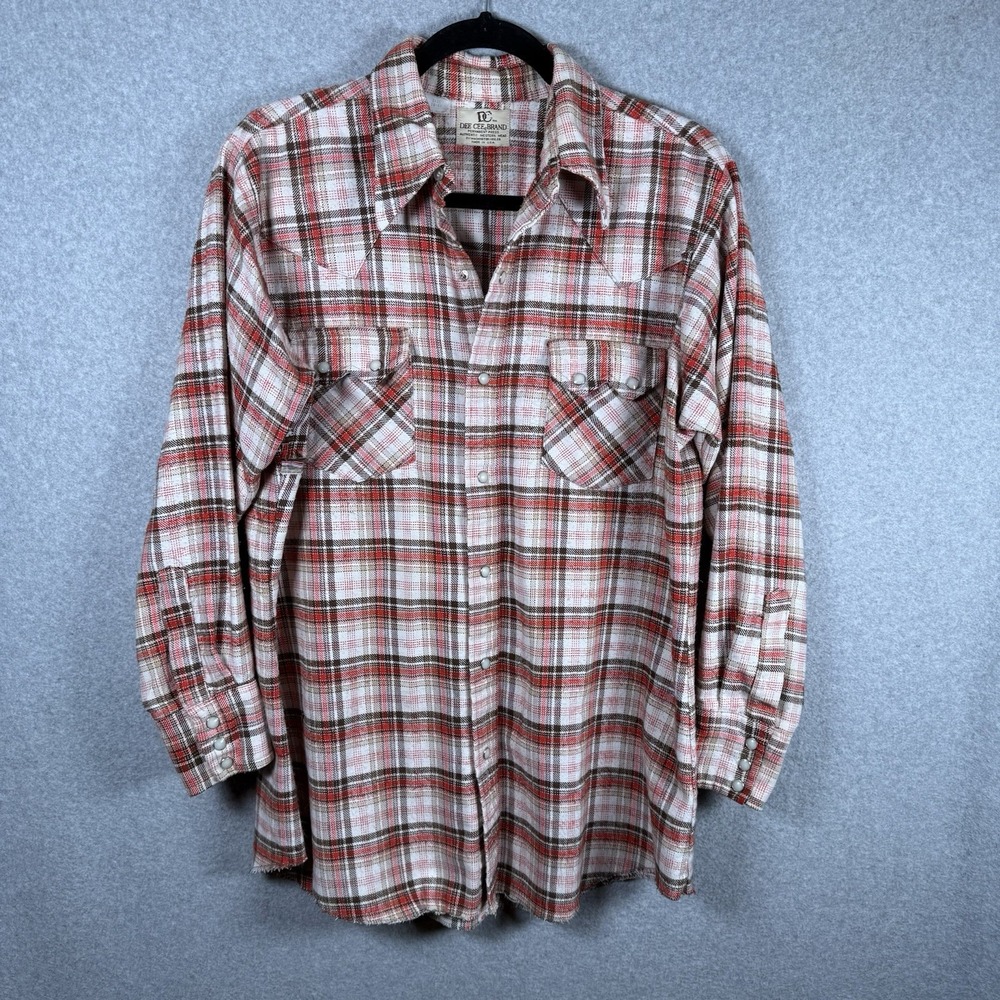 Dee Cee Western Shirt Mens 16.5 Medium Plaid Pearl Snap Vintage